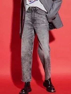 Sandro High Waist Straight Leg Jeans in Grey/Black Wash Size 42 (10)